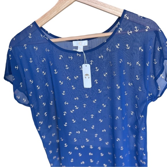 Navy Blue Nautical Short Sleeve Top NWT - Picture 3 of 6